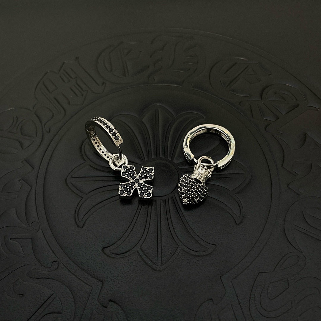 クロムハーツ「Chrome Hearts」クロムハーツ ブラックダイヤモンドクロスピアスABセット S925 ピアス