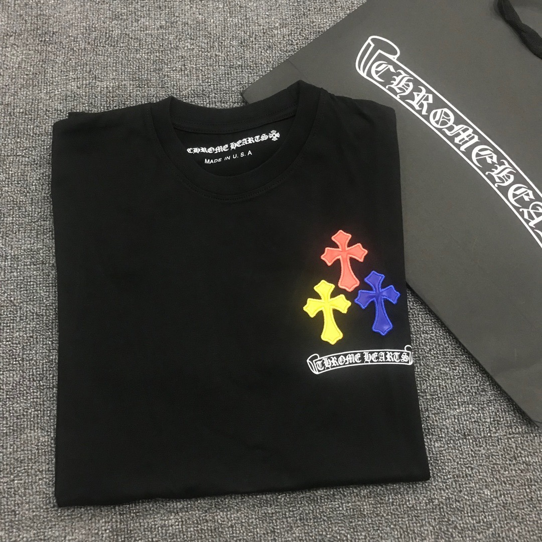 クロムハーツ「Chrome Hearts」レザーアプリケ カラフルクロス Tシャツ