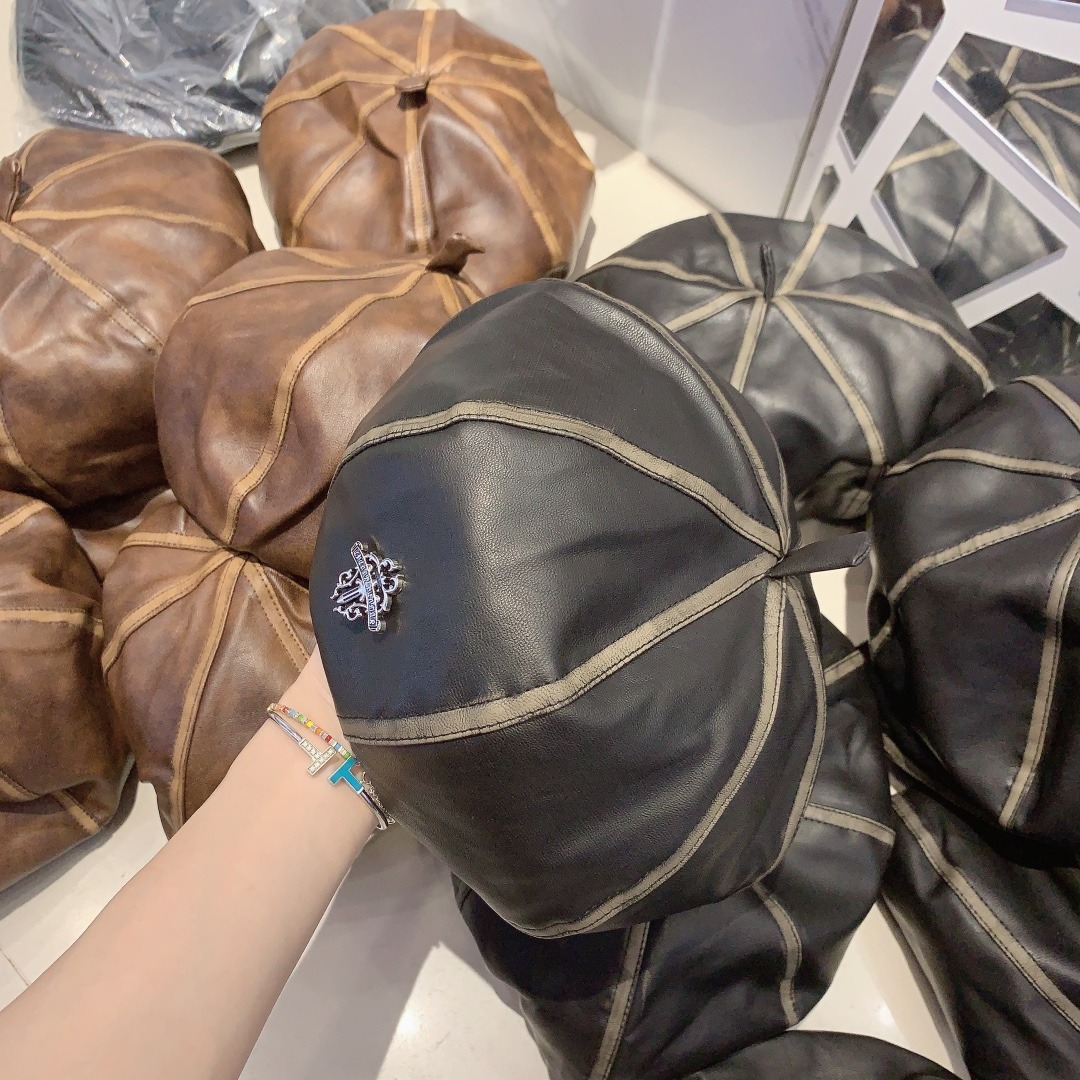 クロムハーツ「Chrome Hearts」クラシック ディストレスドレザー キャップ