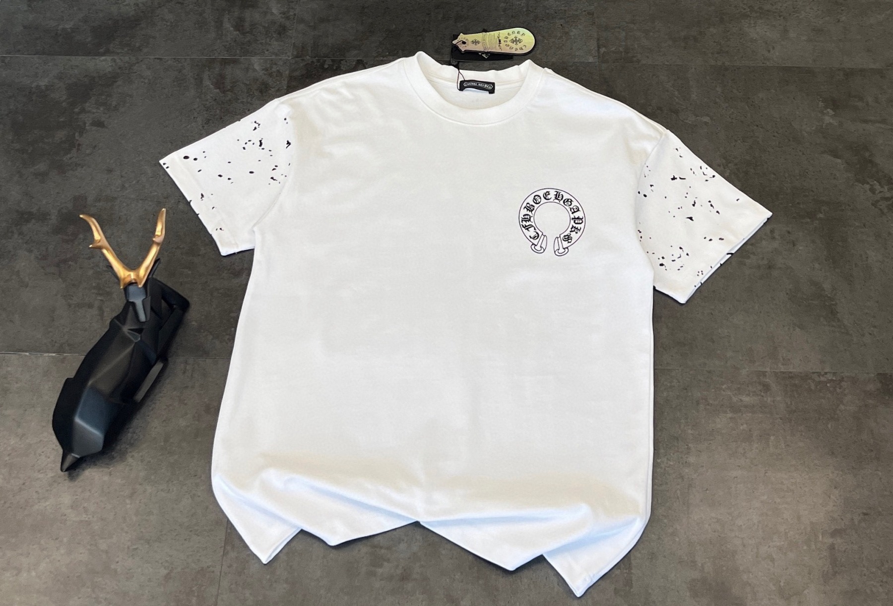 クロムハーツ「Chrome Hearts」ドット＆ホースシュー プリント ブラッシュドコットン Tシャツ