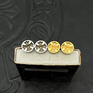 クロムハーツ「Chrome Hearts」クロムハーツ 22Kゴールドサンクンクロスピアス S925 ユニセックス ピアス