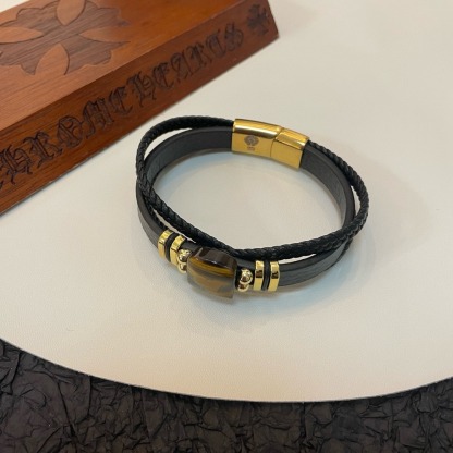 クロムハーツ「Chrome Hearts」Tiger Eye Leather Wrap Bracelet
