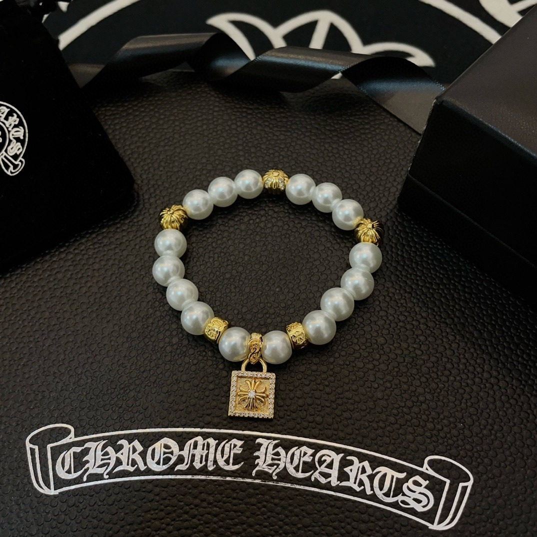 クロムハーツ「Chrome Hearts」パール＆クロス ブレスレット