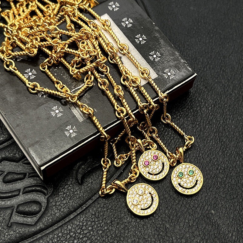 クロムハーツ「Chrome Hearts」スマイルフェイス カラーダイヤモンド ペンダントネックレス