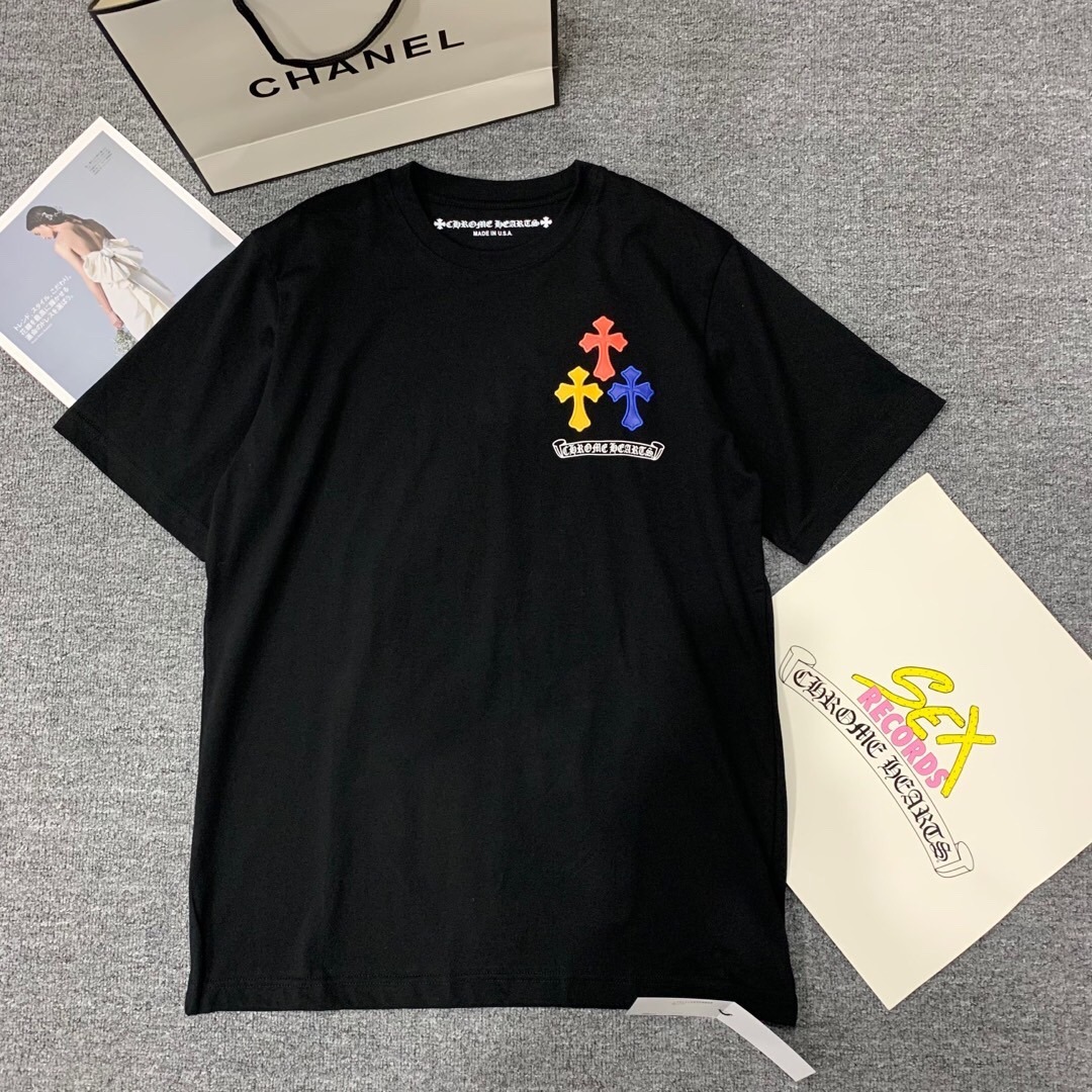 クロムハーツ「Chrome Hearts」レザーアプリケ カラフルクロス Tシャツ