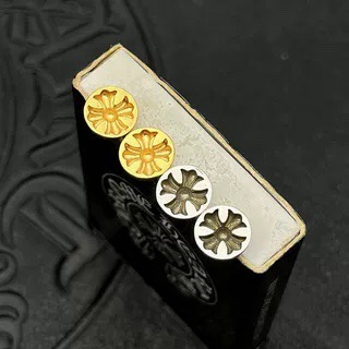 クロムハーツ「Chrome Hearts」クロムハーツ 22Kゴールドサンクンクロスピアス S925 ユニセックス ピアス