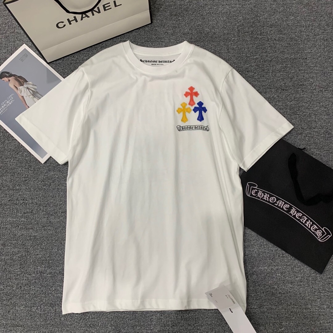 クロムハーツ「Chrome Hearts」レザーアプリケ カラフルクロス Tシャツ