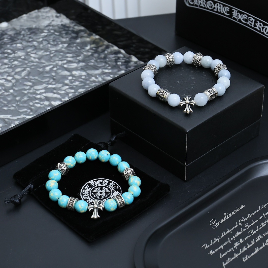 クロムハーツ「Chrome Hearts」カップル用 ナチュラルストーン ストレッチブレスレット