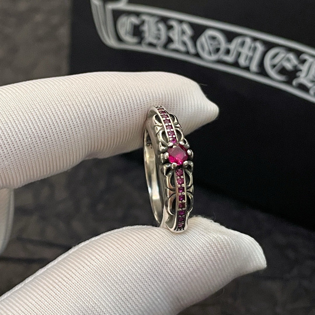 クロムハーツ (Chrome Hearts)クロム ハーツ アンティーク ピンク ダイヤモンド クロス リング