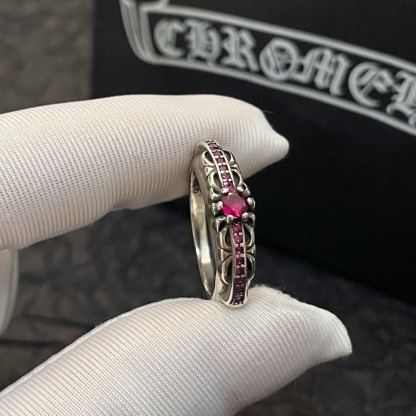 クロムハーツ (Chrome Hearts)クロム ハーツ アンティーク ピンク ダイヤモンド クロス リング