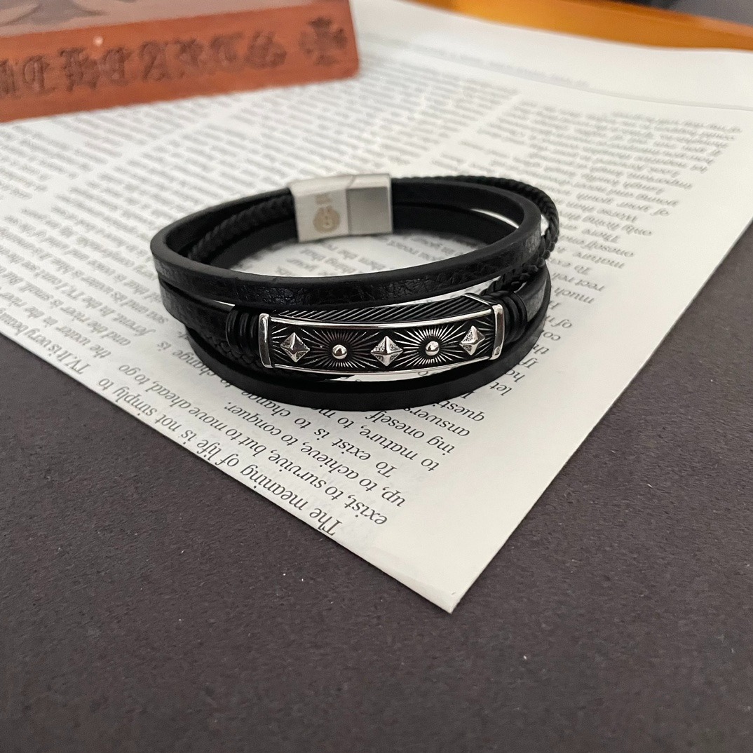 クロムハーツ (Chrome Hearts)クロム ハーツ レーザー レザー クロス フラワー ブレスレット