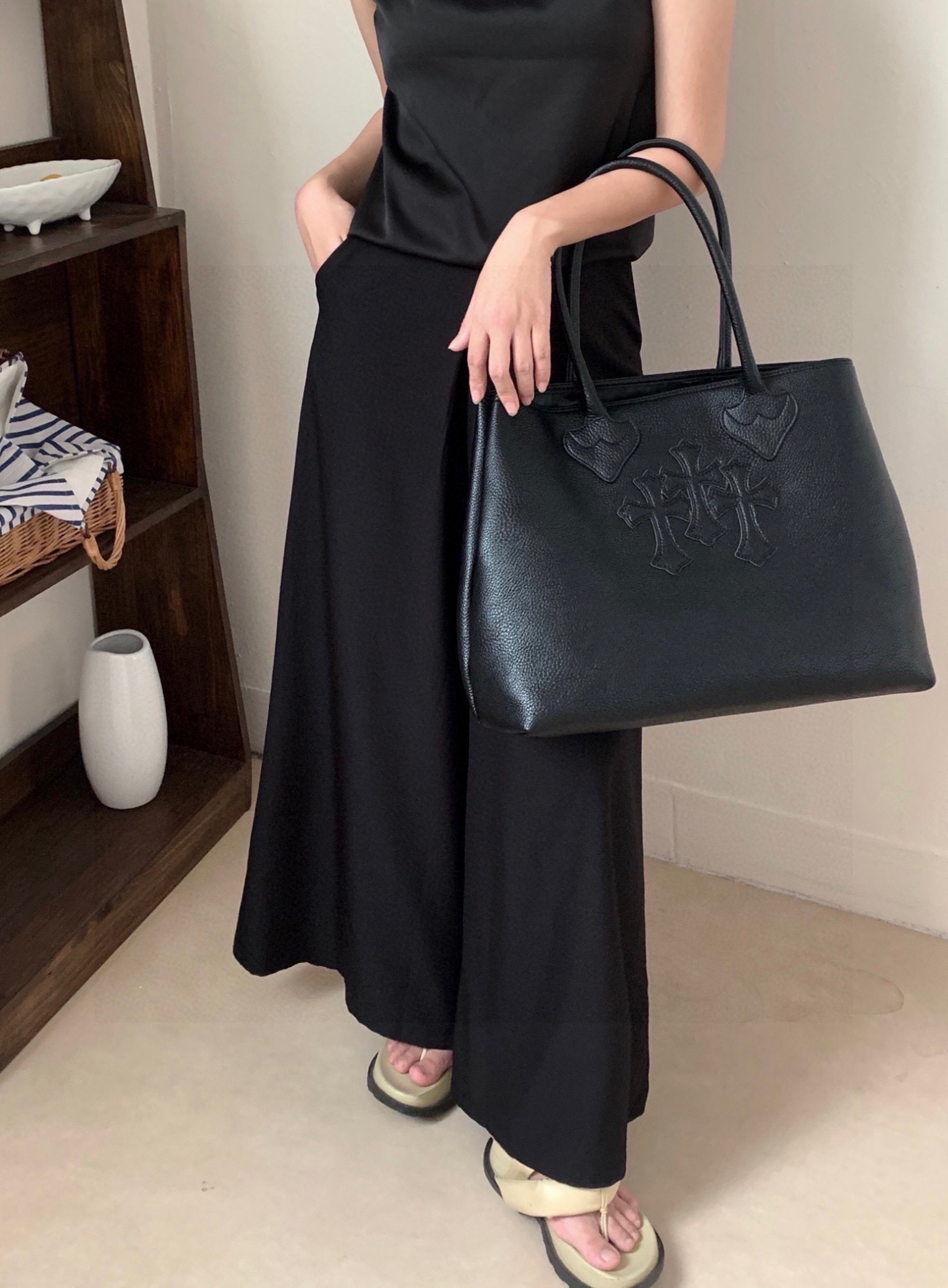 クロムハーツ「Chrome Hearts」クロスロゴ レザートートバッグ 42×32×16cm