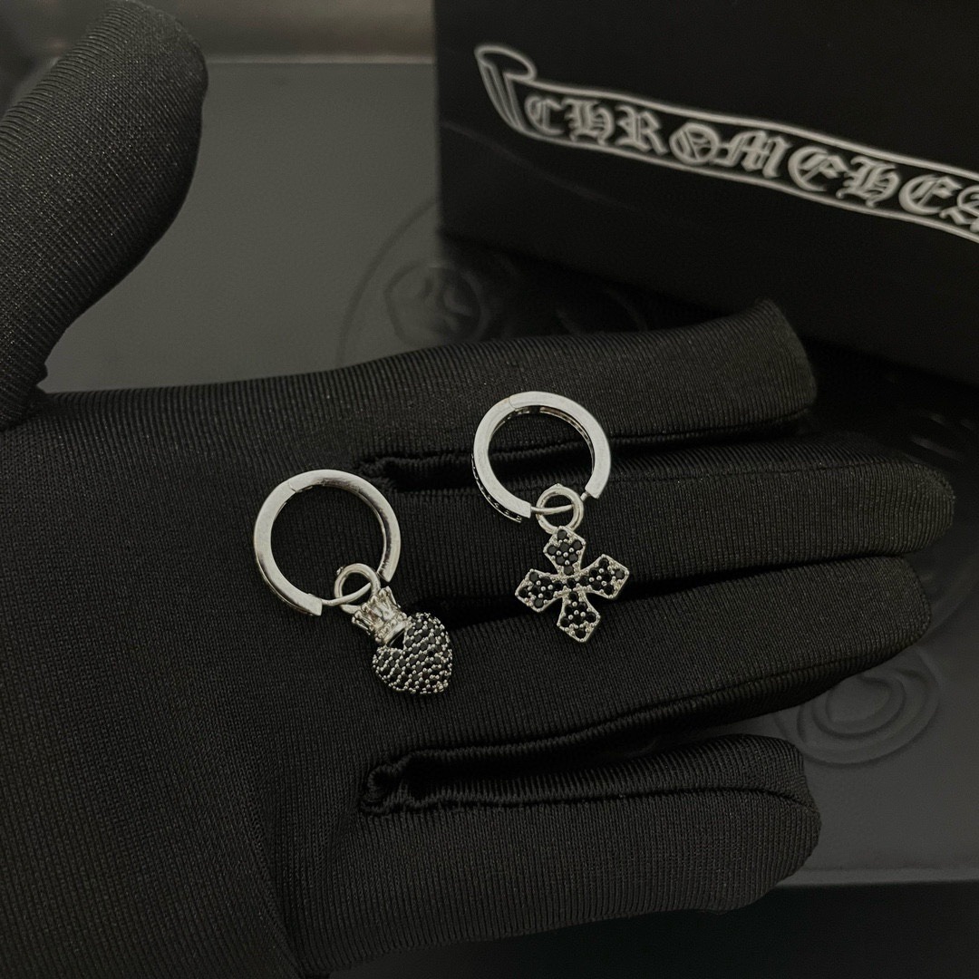 クロムハーツ「Chrome Hearts」クロムハーツ ブラックダイヤモンドクロスピアスABセット S925 ピアス