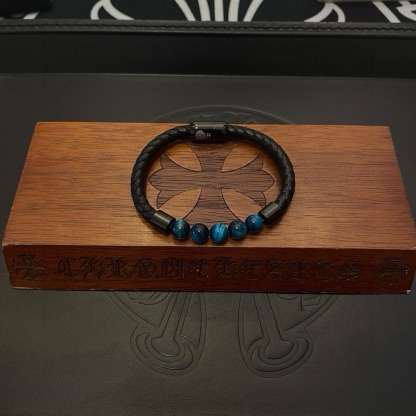 クロムハーツ「Chrome Hearts」Blue Tiger Eye & Gothic Cross Cuff Bracelet
