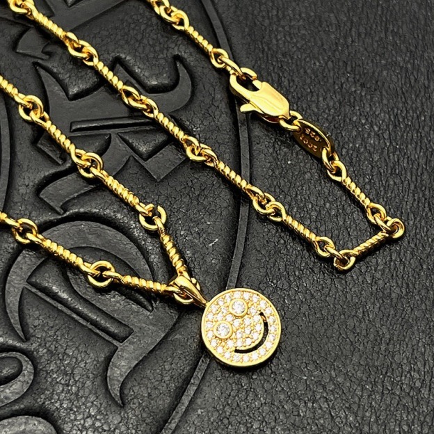 クロムハーツ「Chrome Hearts」スマイルフェイス カラーダイヤモンド ペンダントネックレス