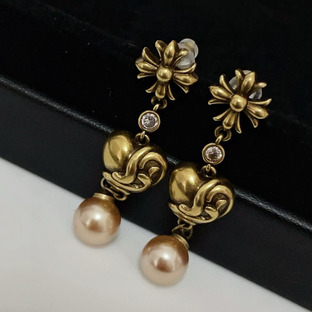 クロムハーツ「Chrome Hearts」クロムハーツ クロス&ハートパールピアス S925 ピアス