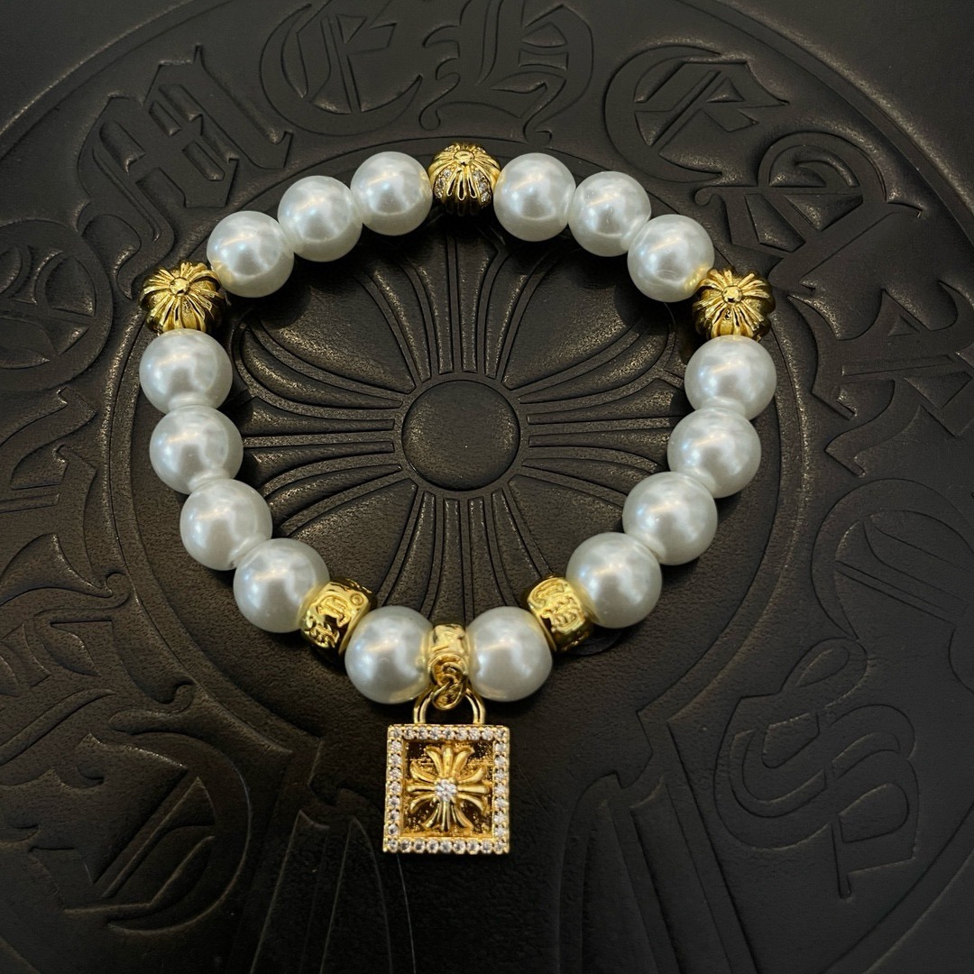 クロムハーツ「Chrome Hearts」パール＆クロス ブレスレット