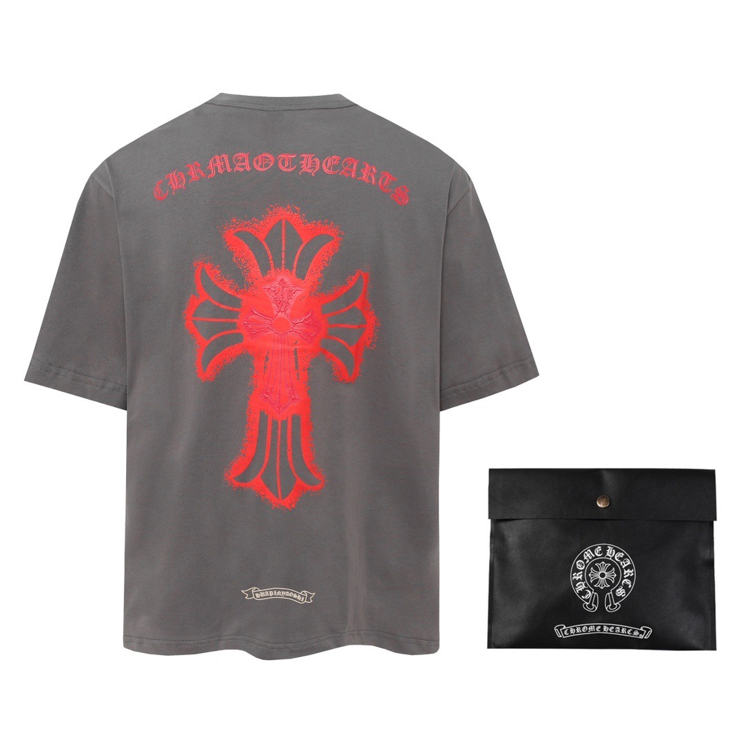 クロムハーツ「Chrome Hearts」 クロスプリント オーバーサイズTシャツ + 半袖カットソー（S/M/L/XL/XXL）