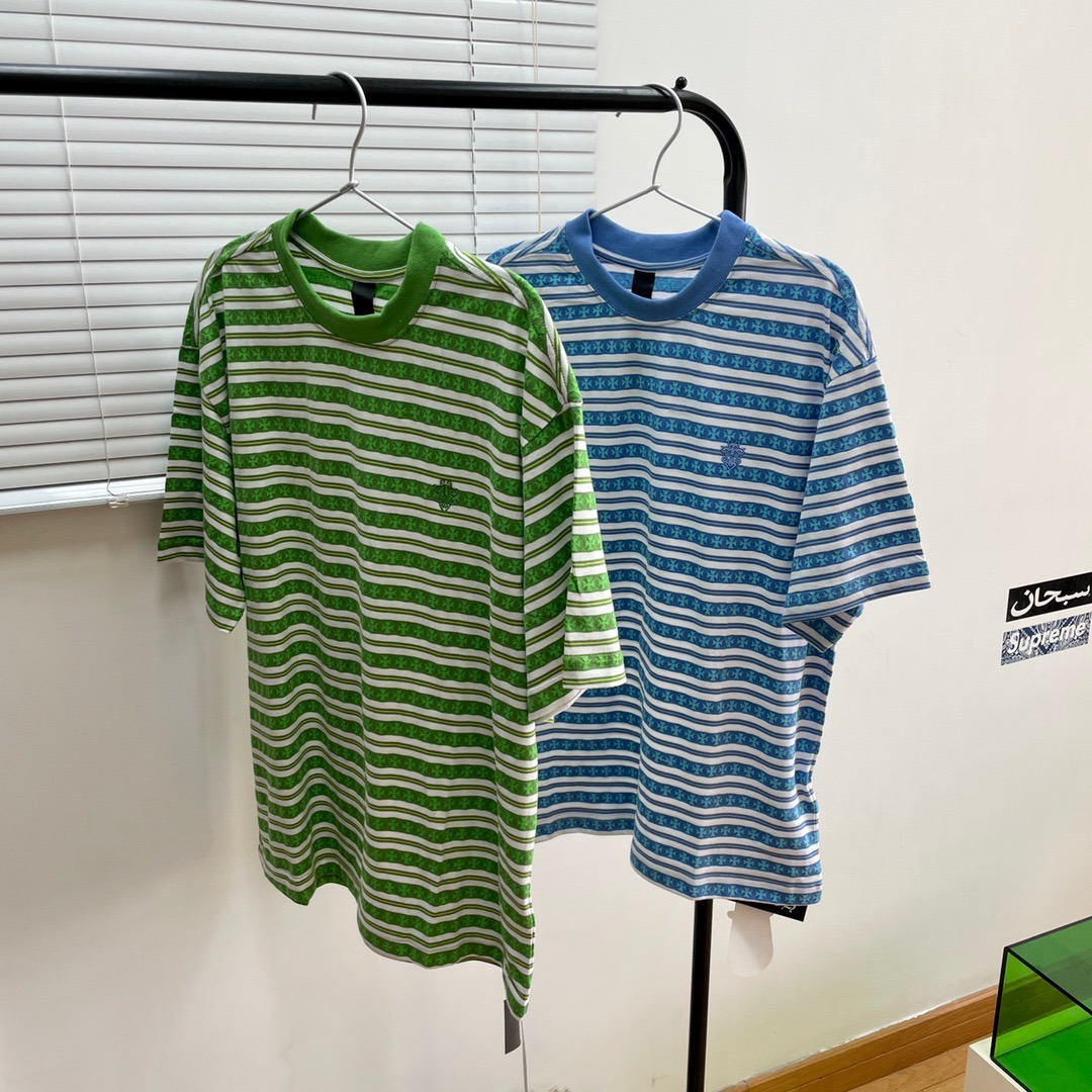 クロムハーツ「Chrome Hearts」ネイビーストライプ カップルTシャツ