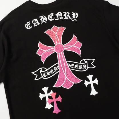 クロムハーツ「Chrome Hearts」ピンク サンスクリットクロス オーバーサイズTシャツ