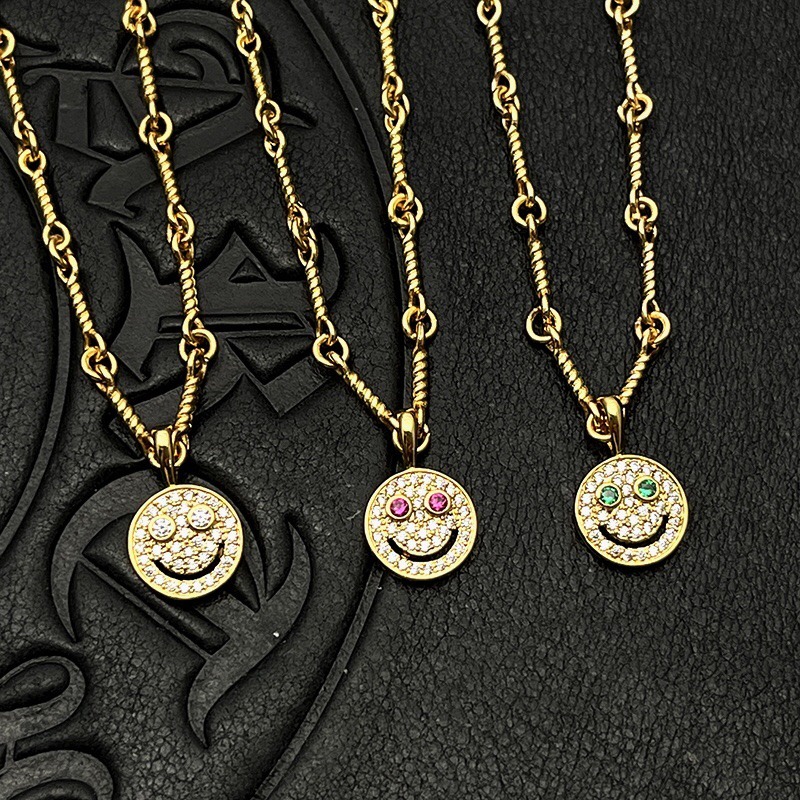 クロムハーツ「Chrome Hearts」スマイルフェイス カラーダイヤモンド ペンダントネックレス