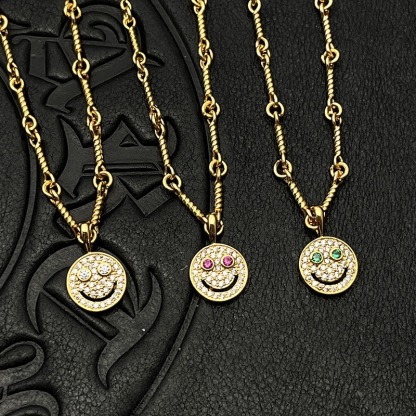 クロムハーツ「Chrome Hearts」スマイルフェイス カラーダイヤモンド ペンダントネックレス