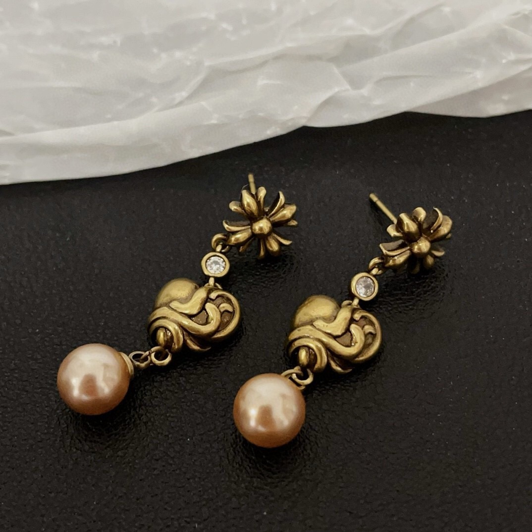 クロムハーツ「Chrome Hearts」クロムハーツ クロス&ハートパールピアス S925 ピアス