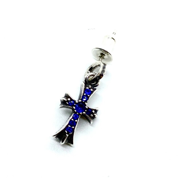 クロムハーツ「Chrome Hearts」クロムハーツ ブルーダイヤモンドクロスピアス S925/18K カスタムジュエリー