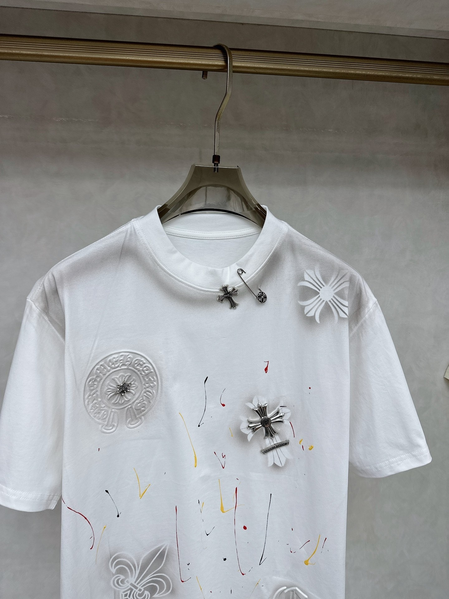 クロムハーツ「Chrome Hearts」ハンドペイントロゴ カジュアルTシャツ