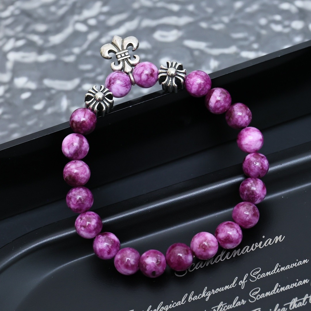 クロムハーツ「Chrome Hearts」ナチュラルビーズ＆シルバー ストレッチブレスレット