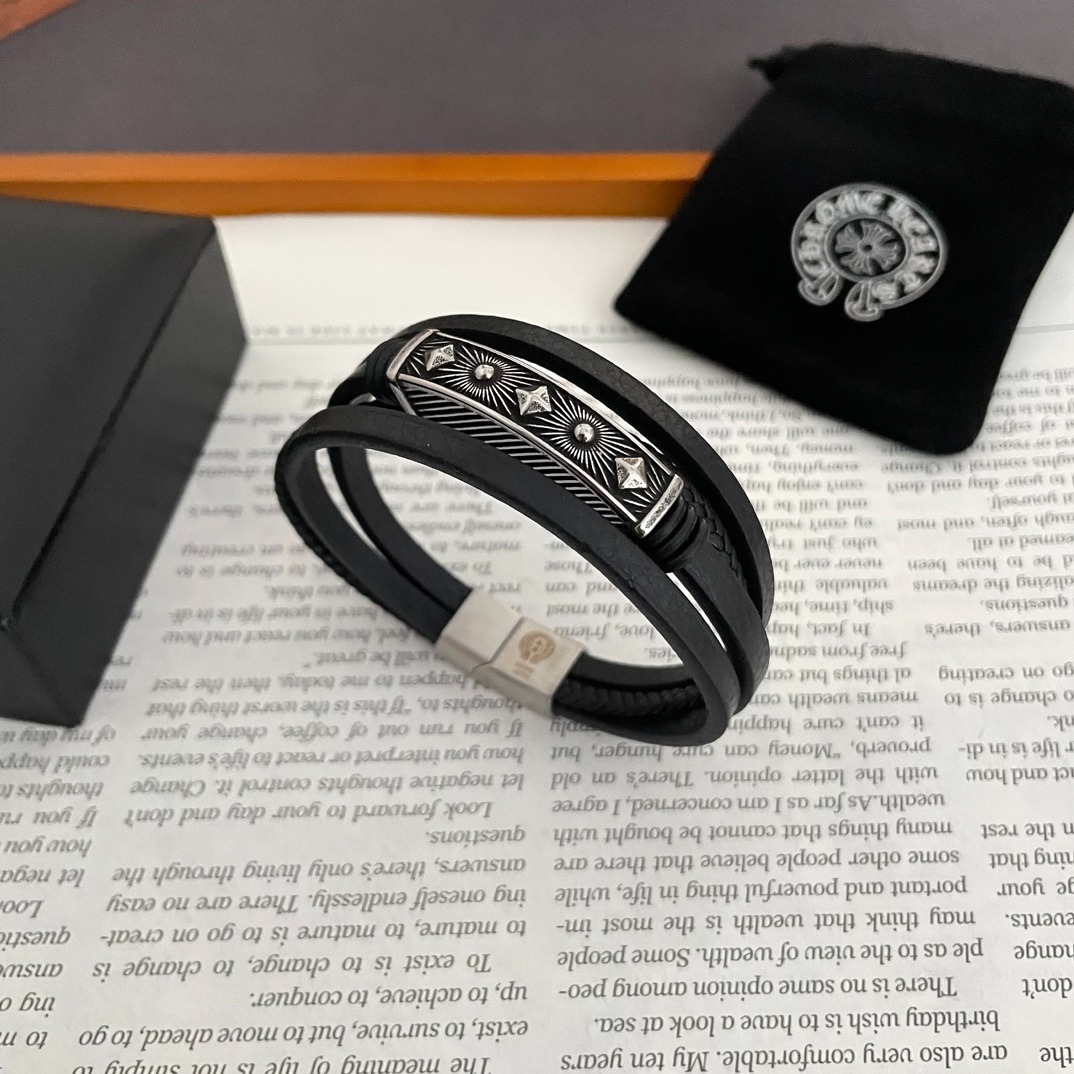 クロムハーツ (Chrome Hearts)クロム ハーツ レーザー レザー クロス フラワー ブレスレット