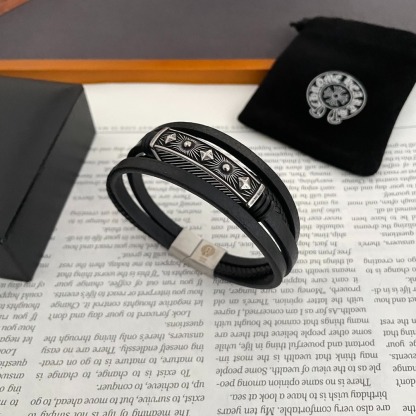 クロムハーツ (Chrome Hearts)クロム ハーツ レーザー レザー クロス フラワー ブレスレット