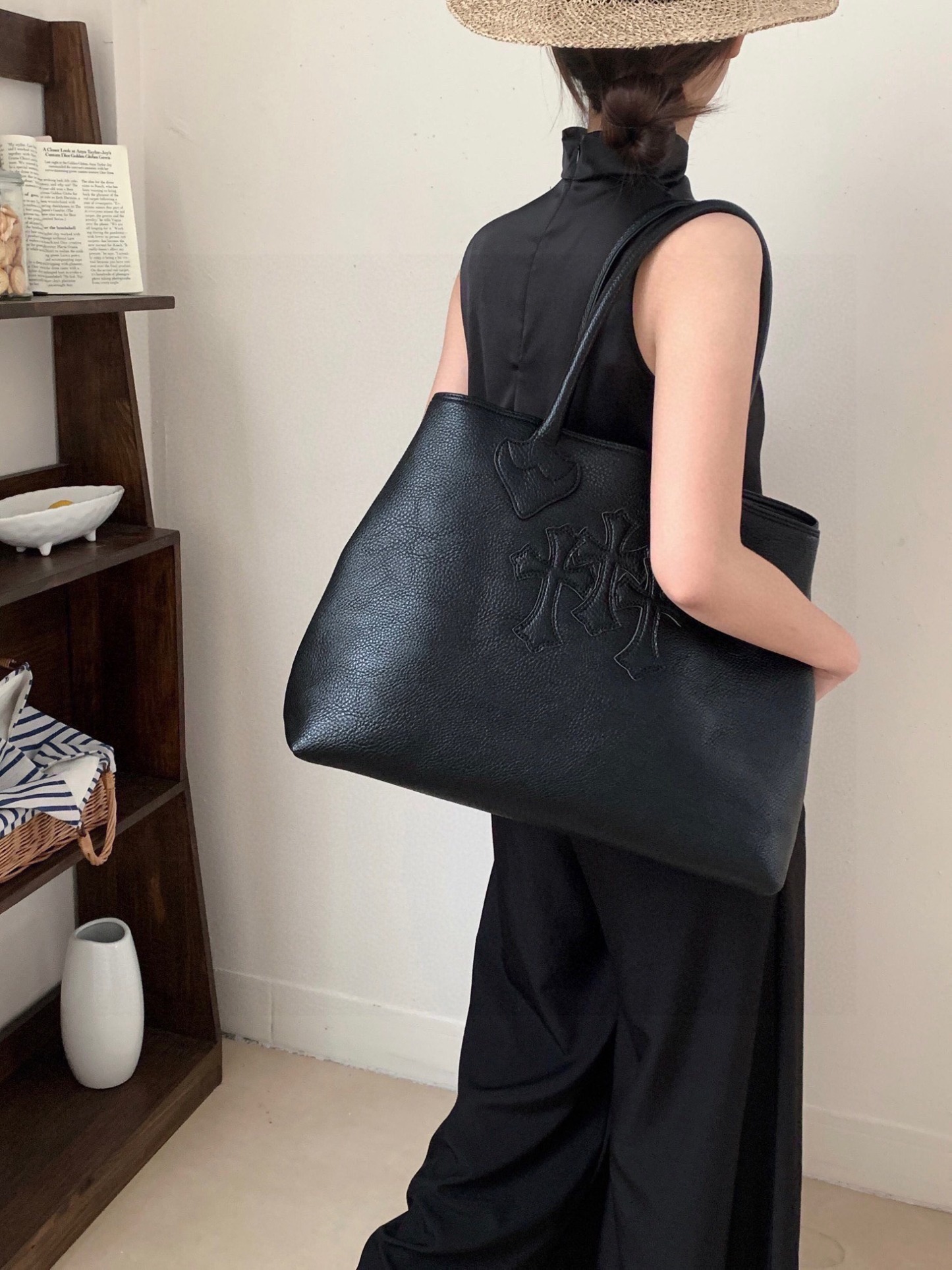 クロムハーツ「Chrome Hearts」クロスロゴ レザートートバッグ 42×32×16cm