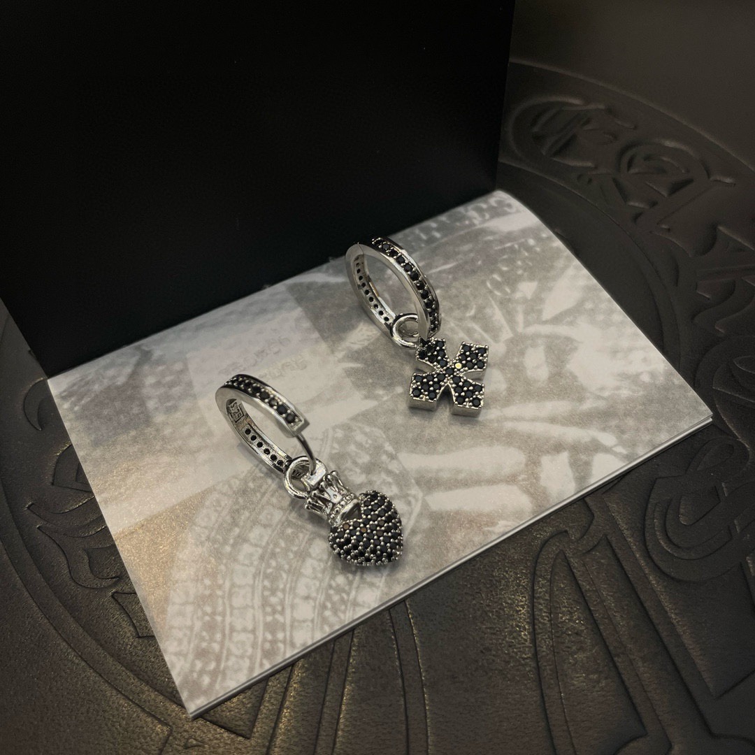 クロムハーツ「Chrome Hearts」クロムハーツ ブラックダイヤモンドクロスピアスABセット S925 ピアス