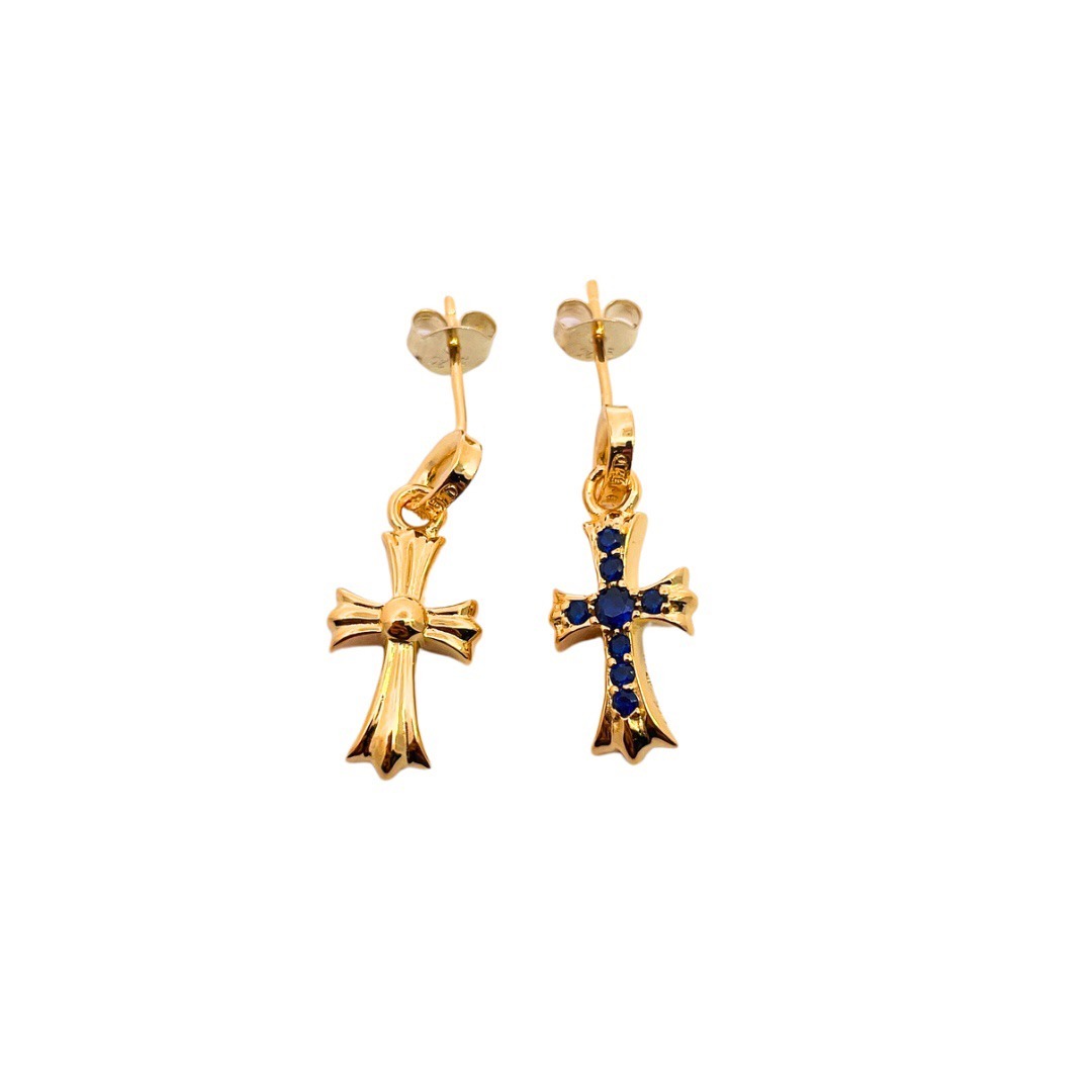 クロムハーツ「Chrome Hearts」クロムハーツ 22Kゴールドメッキブルーダイヤクロスピアス S925 ピアス