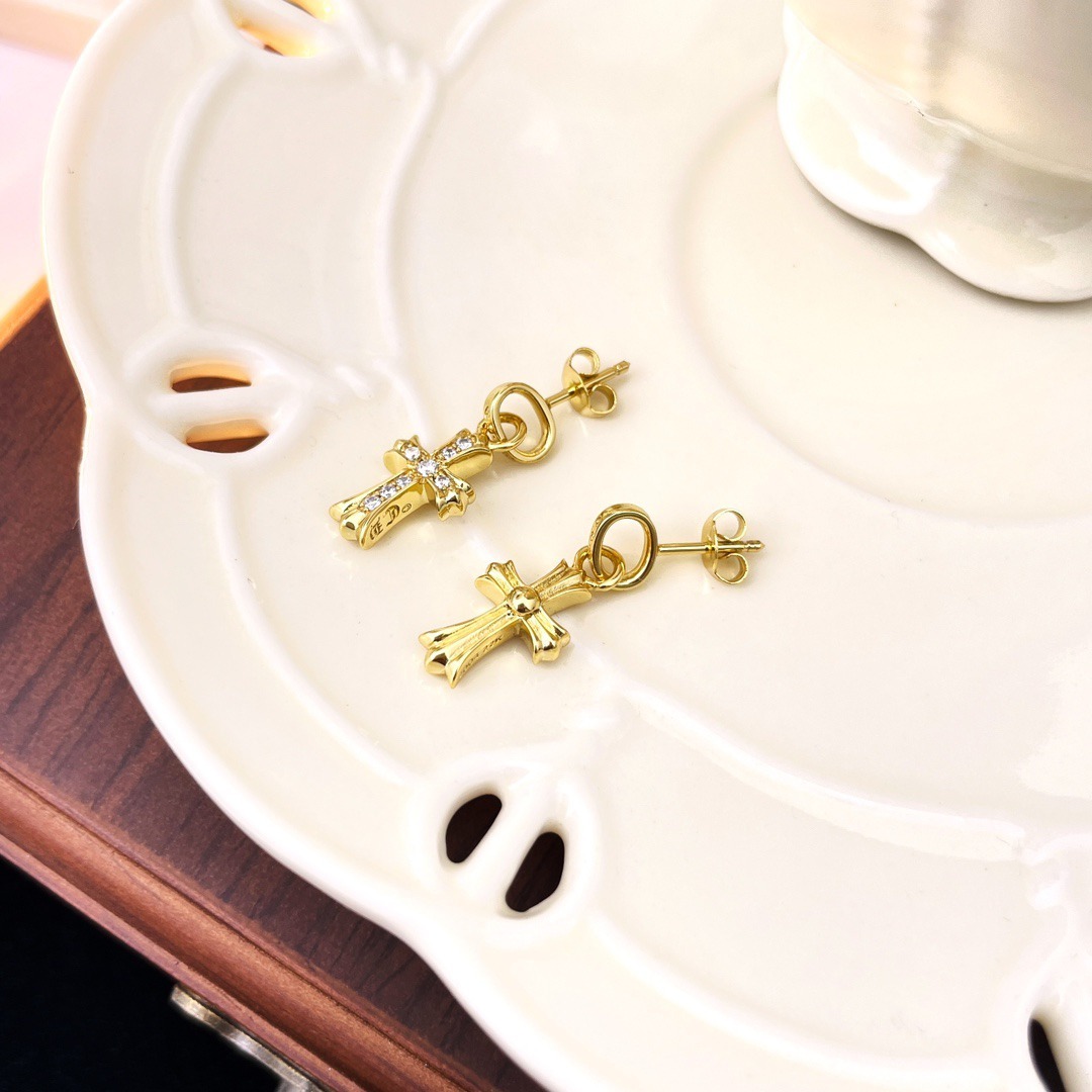 クロムハーツ「Chrome Hearts」クロムハーツ ゴールドダイヤクロスピアス 18K ピアス