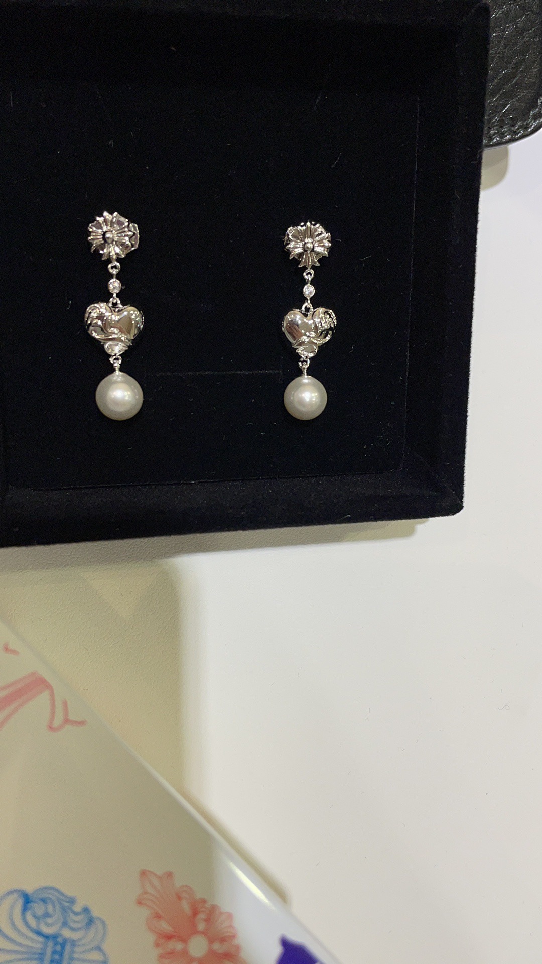 クロムハーツ「Chrome Hearts」クロムハーツ ハートクロスパールピアス ロングピアス