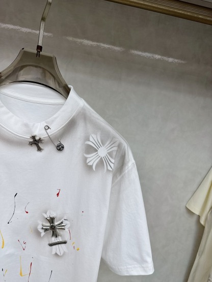 クロムハーツ「Chrome Hearts」ハンドペイントロゴ カジュアルTシャツ