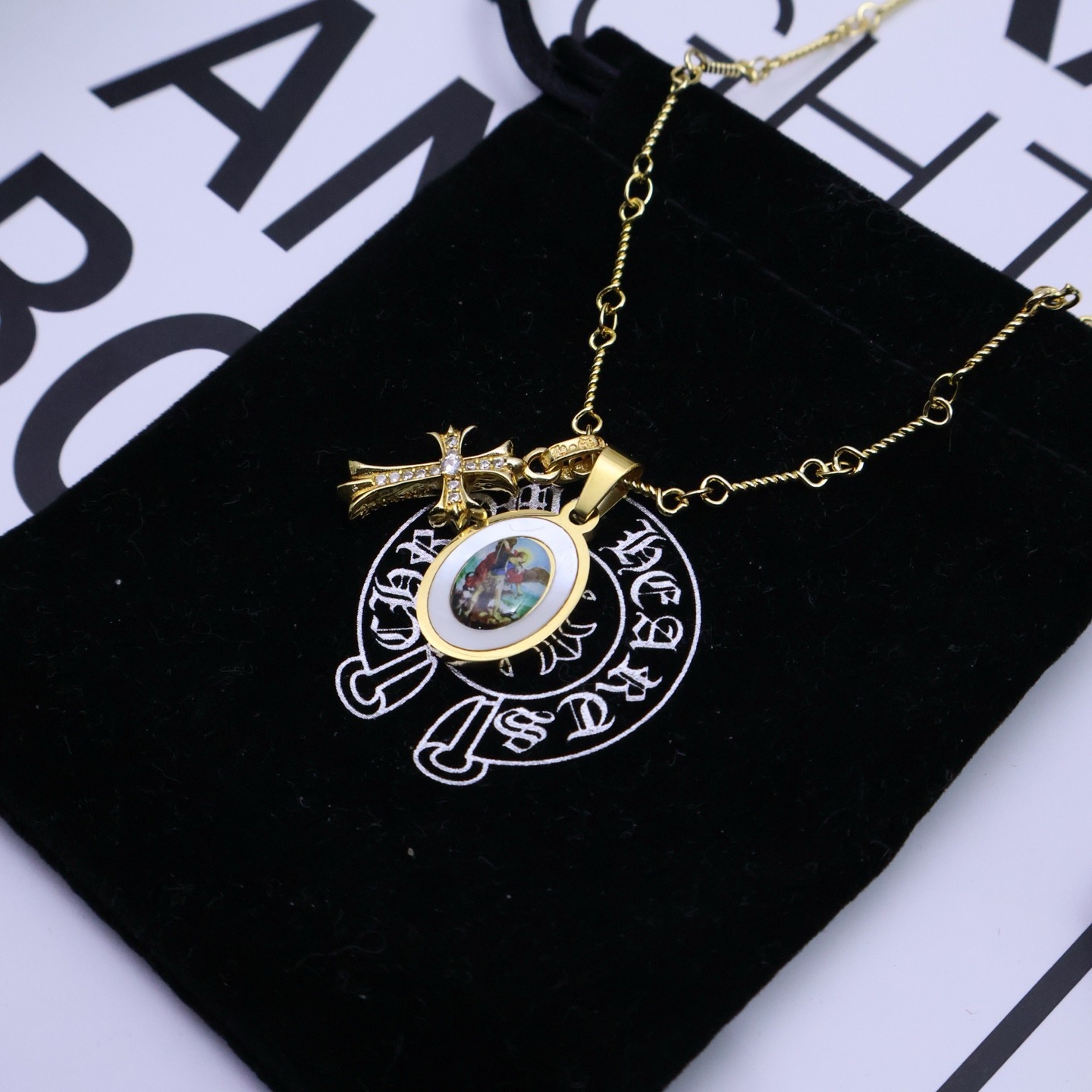 クロムハーツ「Chrome Hearts」ヴィンテージクロス&フラワー ペンダントネックレス