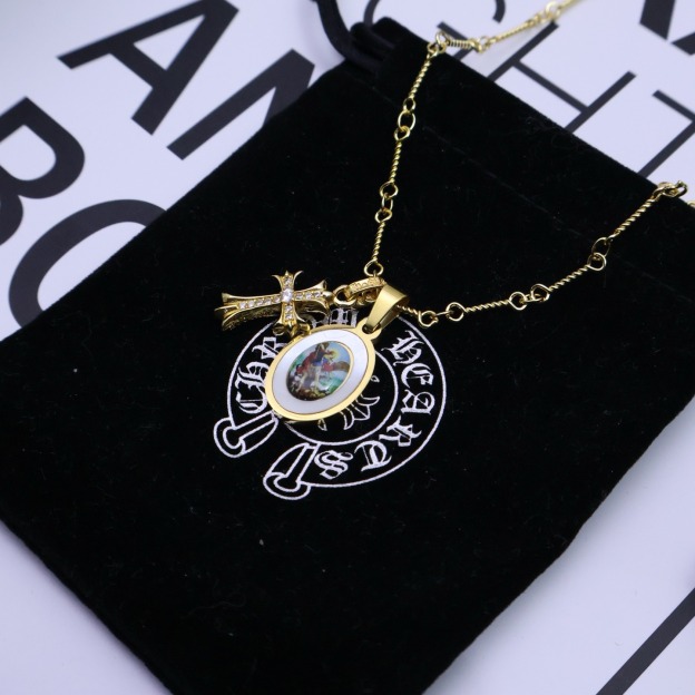 クロムハーツ「Chrome Hearts」ヴィンテージクロス&フラワー ペンダントネックレス