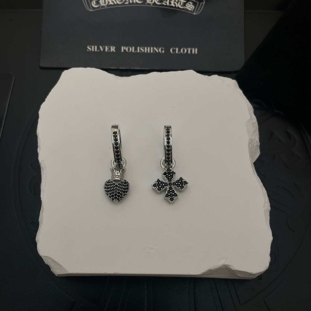 クロムハーツ「Chrome Hearts」クロムハーツ ブラックダイヤモンドクロスピアスABセット S925 ピアス