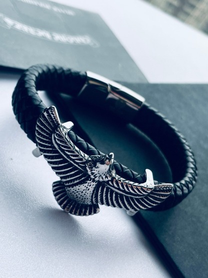 クロムハーツ「Chrome Hearts」Eagle Motif Leather Wrap Bracelet