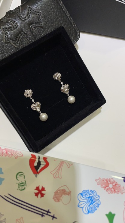 クロムハーツ「Chrome Hearts」クロムハーツ ハートクロスパールピアス ロングピアス