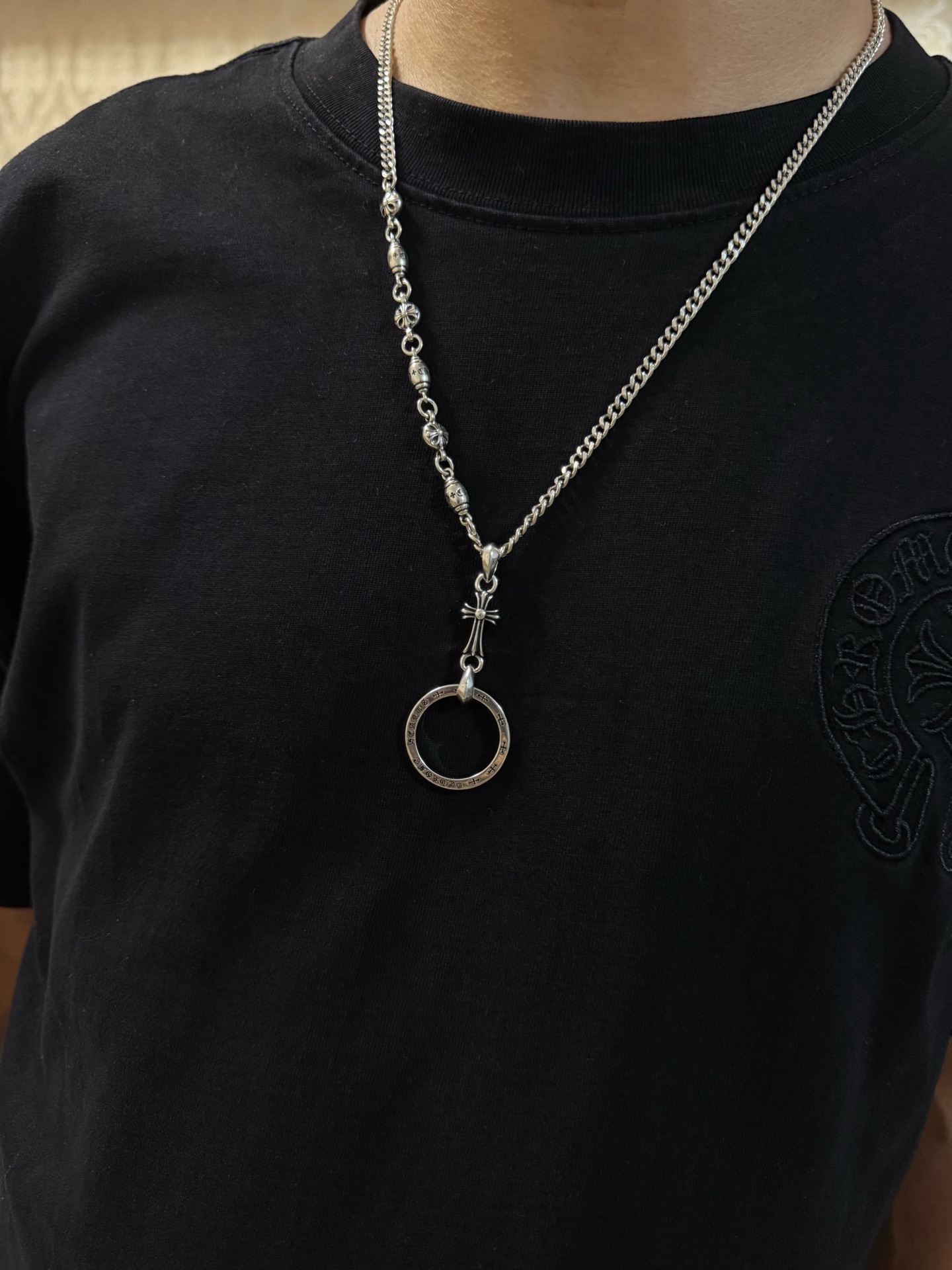 クロムハーツ「Chrome Hearts」ビンテージフラワーボールクロス ペンダントネックレス