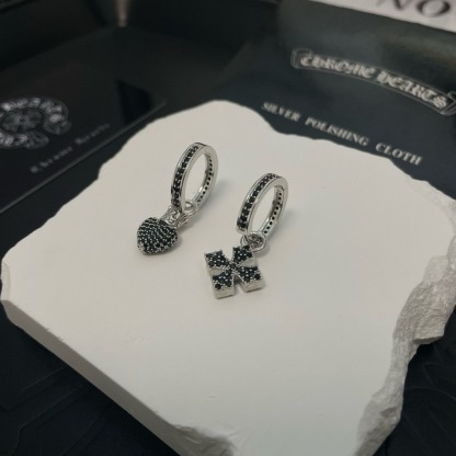クロムハーツ「Chrome Hearts」クロムハーツ ブラックダイヤモンドクロスピアスABセット S925 ピアス