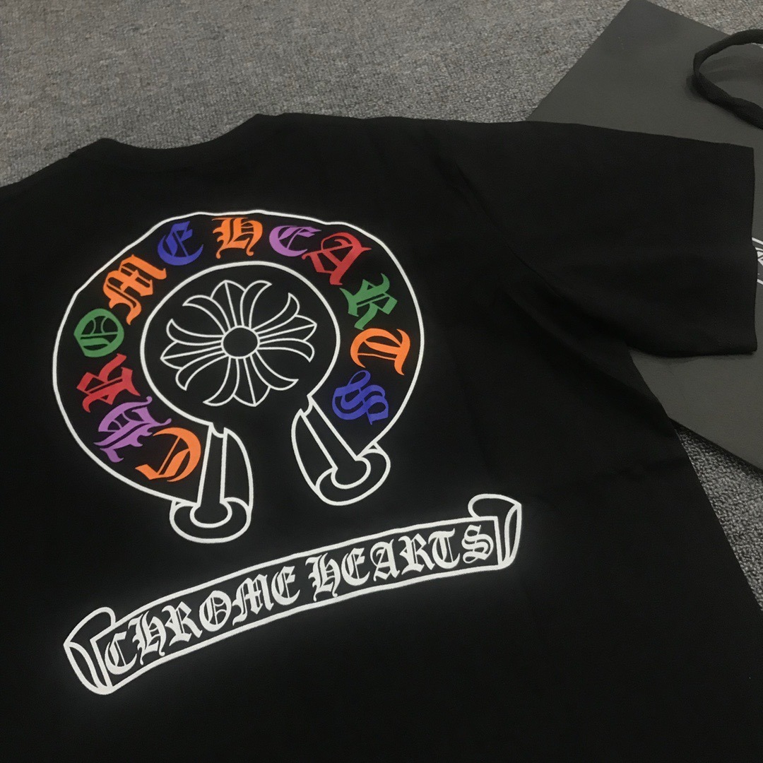 クロムハーツ「Chrome Hearts」レザーアプリケ カラフルクロス Tシャツ