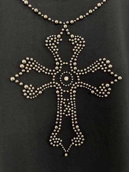 クロムハーツ「Chrome Hearts」ホースシュー＆クロス パールプリント Tシャツ