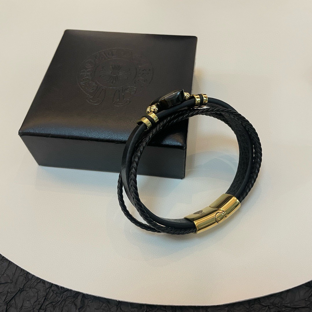 クロムハーツ「Chrome Hearts」Tiger Eye Leather Wrap Bracelet