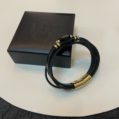 クロムハーツ「Chrome Hearts」Tiger Eye Leather Wrap Bracelet