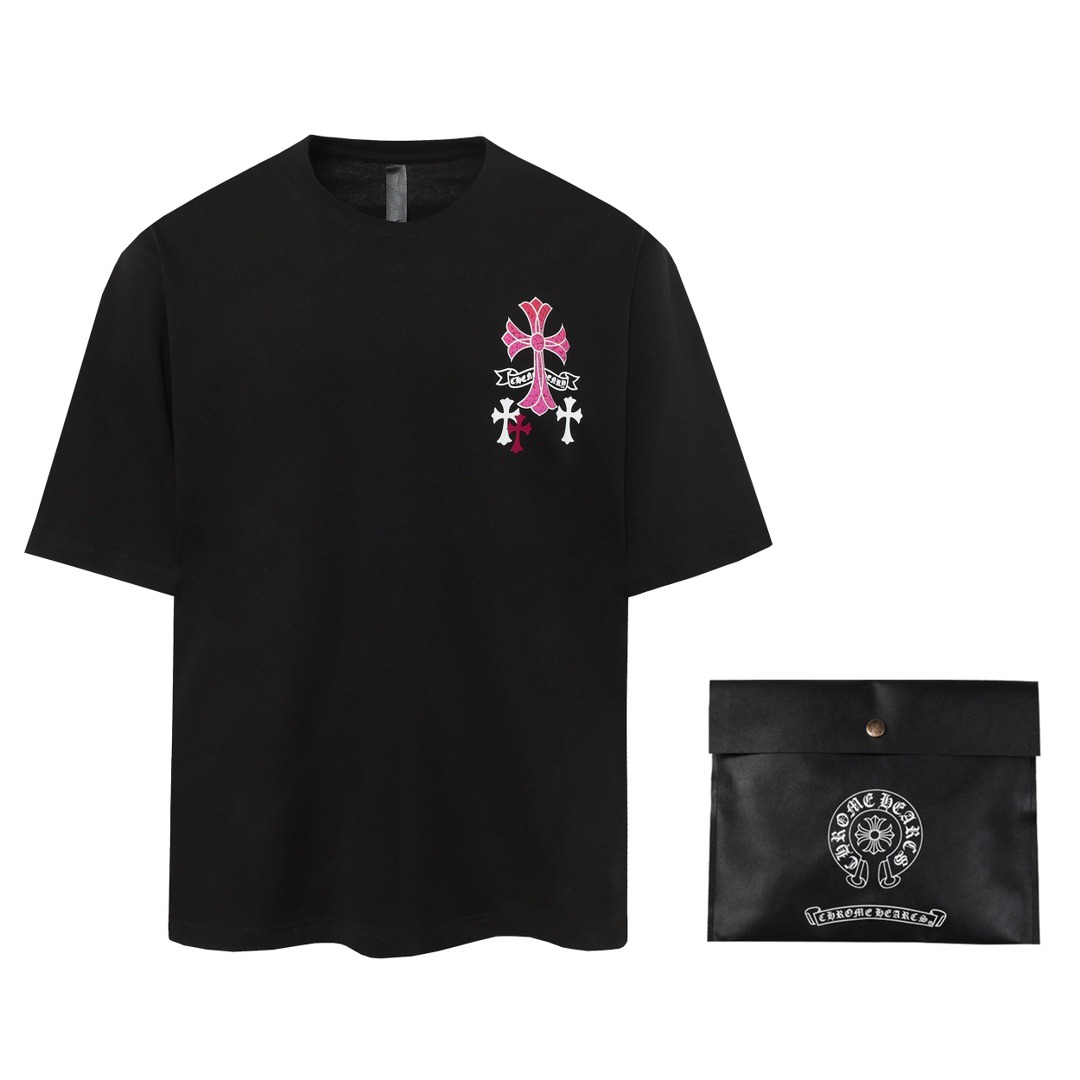 クロムハーツ「Chrome Hearts」ピンク サンスクリットクロス オーバーサイズTシャツ